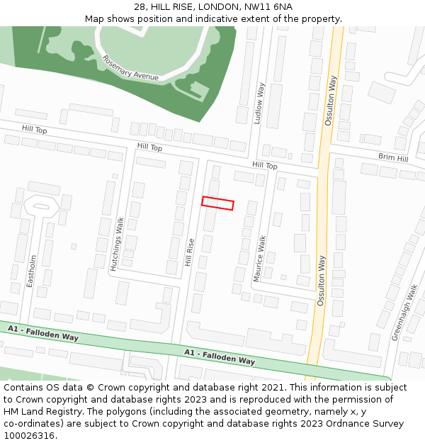 28, HILL RISE, LONDON, NW11 6NA: Location map and indicative extent of plot