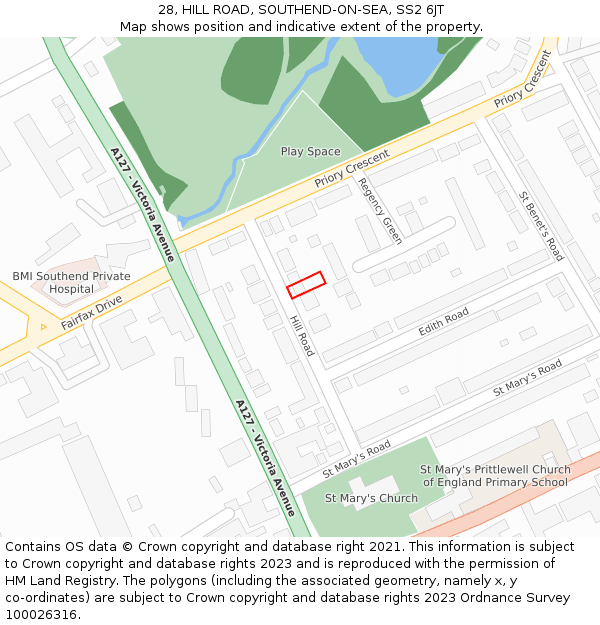 28, HILL ROAD, SOUTHEND-ON-SEA, SS2 6JT: Location map and indicative extent of plot