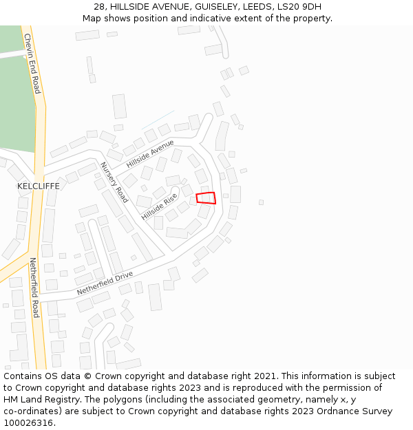 28, HILLSIDE AVENUE, GUISELEY, LEEDS, LS20 9DH: Location map and indicative extent of plot