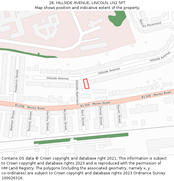 28, HILLSIDE AVENUE, LINCOLN, LN2 5PT: Location map and indicative extent of plot