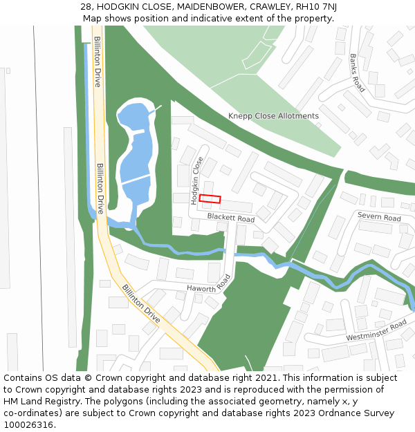 28, HODGKIN CLOSE, MAIDENBOWER, CRAWLEY, RH10 7NJ: Location map and indicative extent of plot
