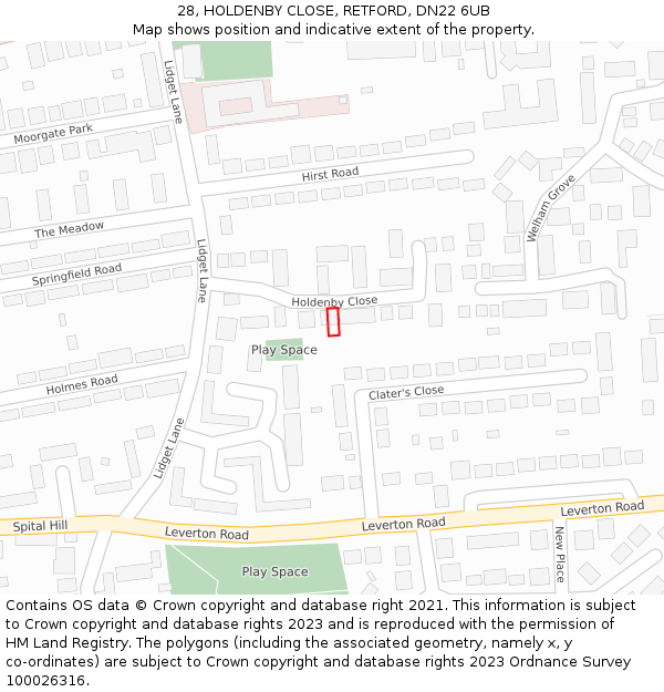 28, HOLDENBY CLOSE, RETFORD, DN22 6UB: Location map and indicative extent of plot
