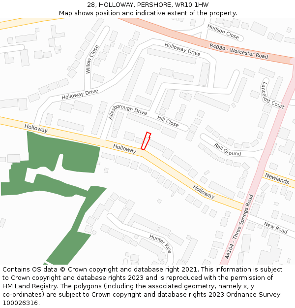 28, HOLLOWAY, PERSHORE, WR10 1HW: Location map and indicative extent of plot