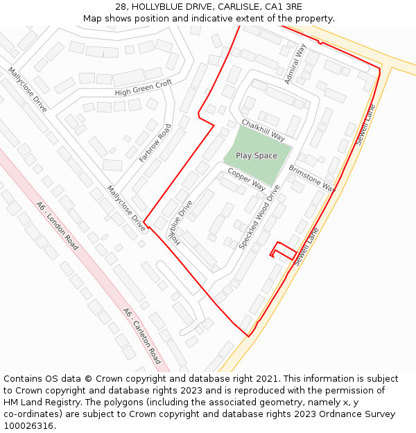 28, HOLLYBLUE DRIVE, CARLISLE, CA1 3RE: Location map and indicative extent of plot