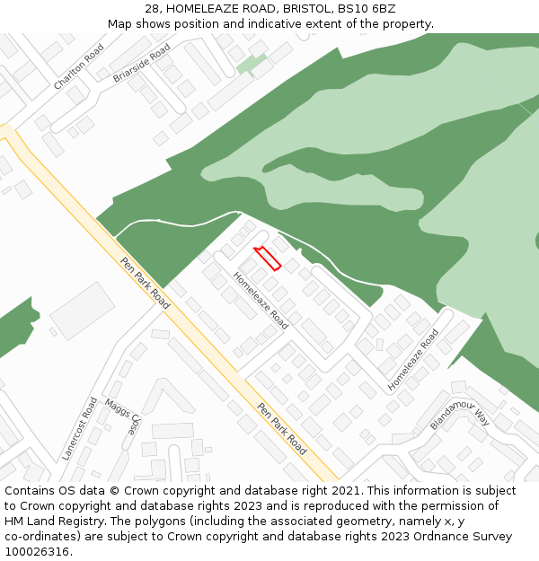 28, HOMELEAZE ROAD, BRISTOL, BS10 6BZ: Location map and indicative extent of plot