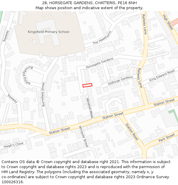 28, HORSEGATE GARDENS, CHATTERIS, PE16 6NH: Location map and indicative extent of plot