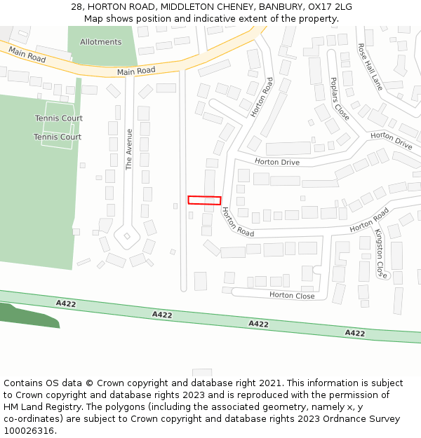 28, HORTON ROAD, MIDDLETON CHENEY, BANBURY, OX17 2LG: Location map and indicative extent of plot