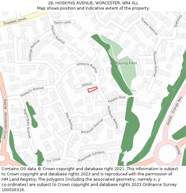 28, HOSKYNS AVENUE, WORCESTER, WR4 0LL: Location map and indicative extent of plot