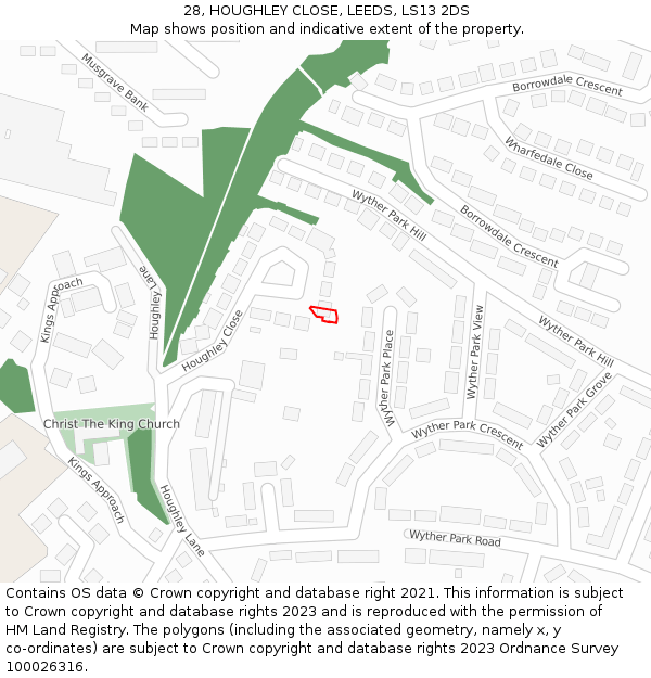 28, HOUGHLEY CLOSE, LEEDS, LS13 2DS: Location map and indicative extent of plot