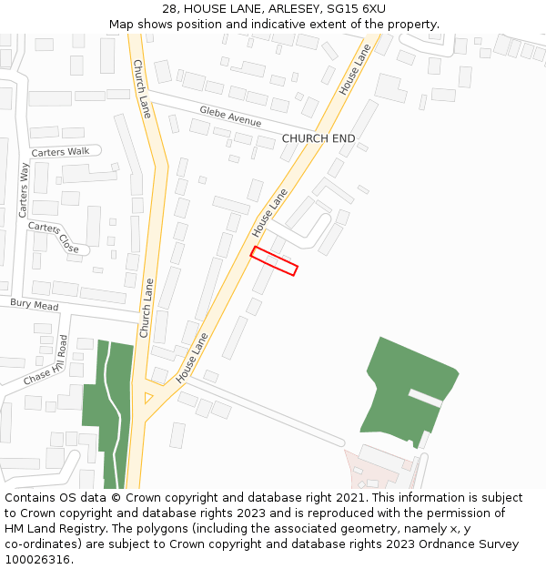 28, HOUSE LANE, ARLESEY, SG15 6XU: Location map and indicative extent of plot