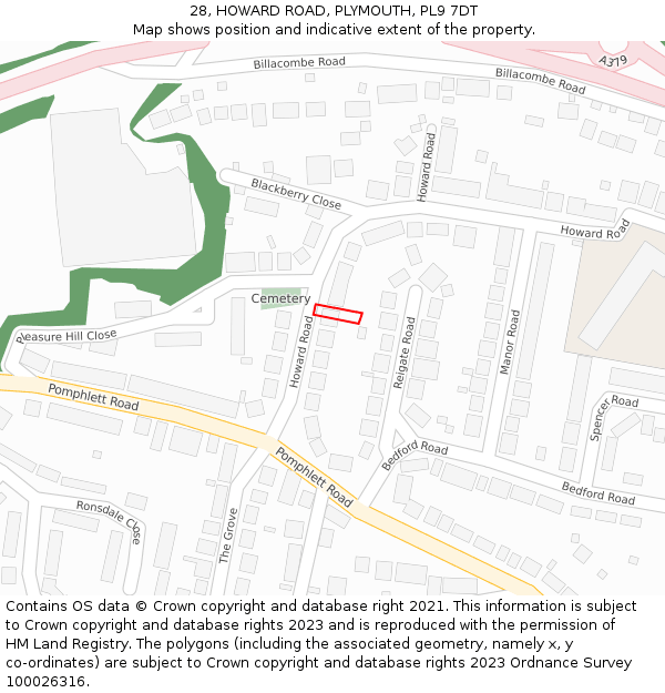 28, HOWARD ROAD, PLYMOUTH, PL9 7DT: Location map and indicative extent of plot
