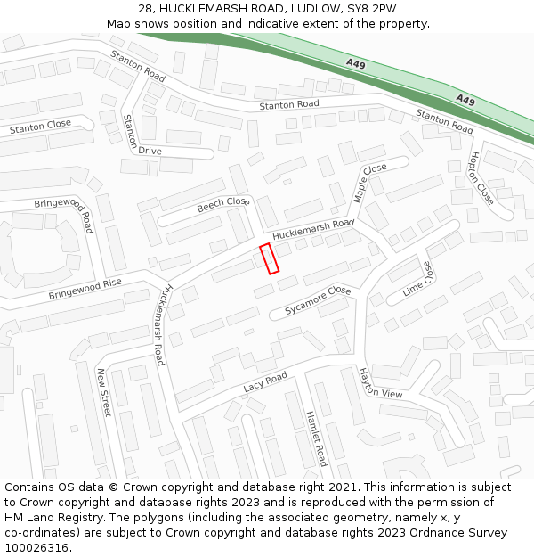 28, HUCKLEMARSH ROAD, LUDLOW, SY8 2PW: Location map and indicative extent of plot