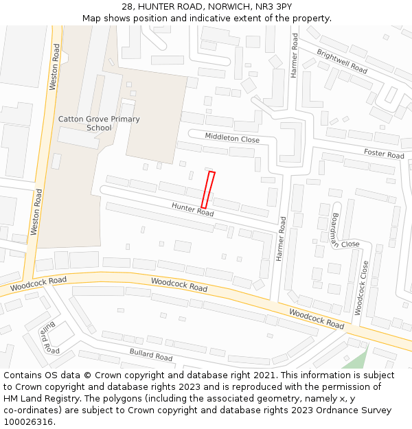 28, HUNTER ROAD, NORWICH, NR3 3PY: Location map and indicative extent of plot