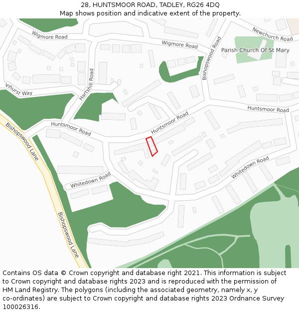 28, HUNTSMOOR ROAD, TADLEY, RG26 4DQ: Location map and indicative extent of plot