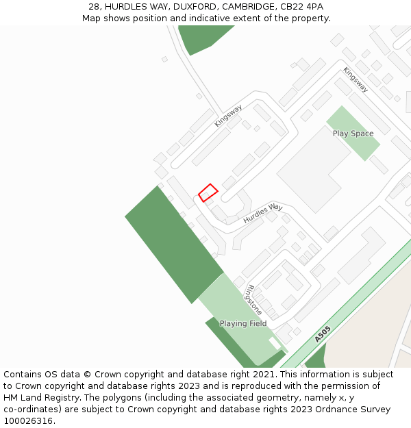 28, HURDLES WAY, DUXFORD, CAMBRIDGE, CB22 4PA: Location map and indicative extent of plot