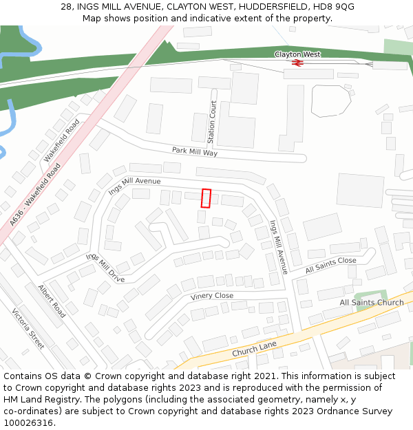 28, INGS MILL AVENUE, CLAYTON WEST, HUDDERSFIELD, HD8 9QG: Location map and indicative extent of plot
