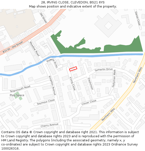 28, IRVING CLOSE, CLEVEDON, BS21 6YS: Location map and indicative extent of plot