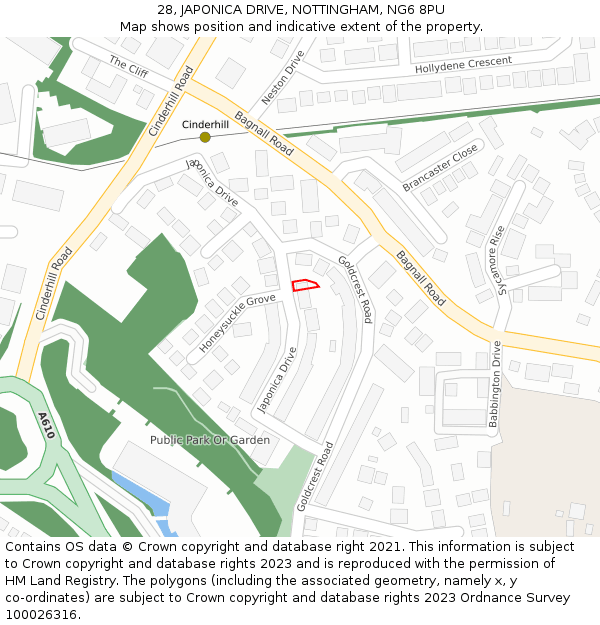 28, JAPONICA DRIVE, NOTTINGHAM, NG6 8PU: Location map and indicative extent of plot