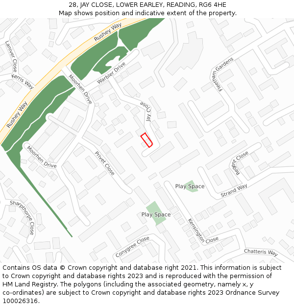 28, JAY CLOSE, LOWER EARLEY, READING, RG6 4HE: Location map and indicative extent of plot