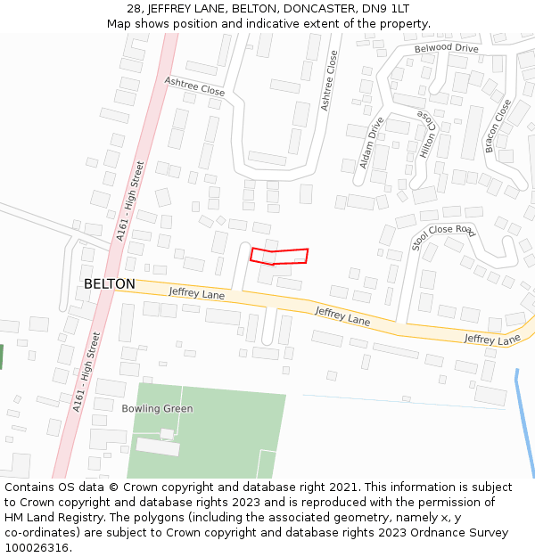 28, JEFFREY LANE, BELTON, DONCASTER, DN9 1LT: Location map and indicative extent of plot