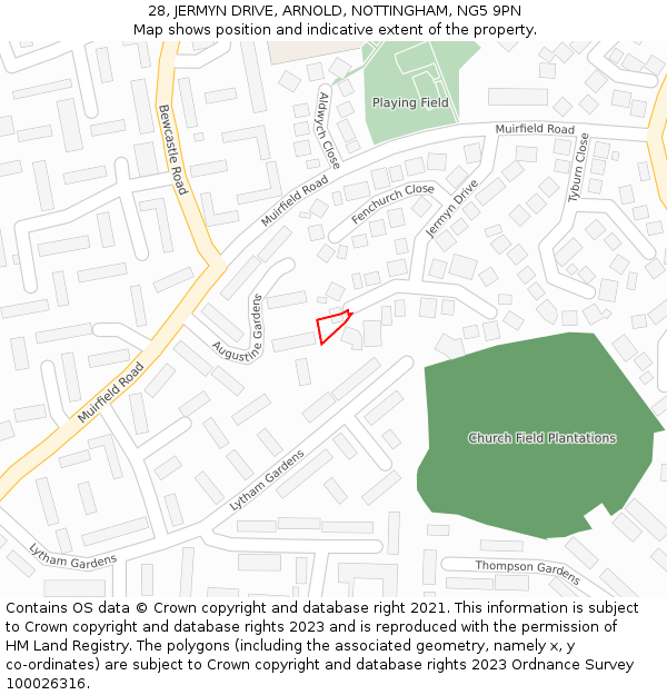 28, JERMYN DRIVE, ARNOLD, NOTTINGHAM, NG5 9PN: Location map and indicative extent of plot