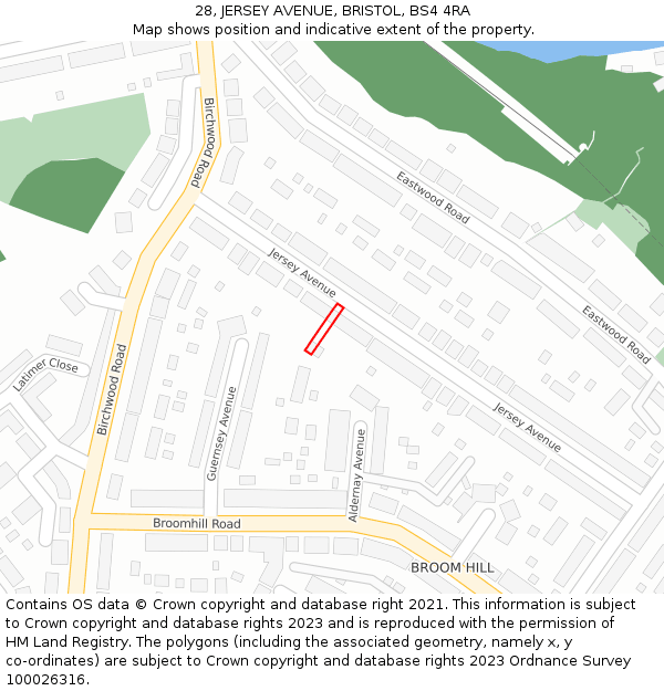 28, JERSEY AVENUE, BRISTOL, BS4 4RA: Location map and indicative extent of plot