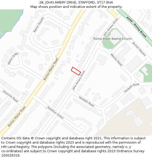 28, JOHN AMERY DRIVE, STAFFORD, ST17 9NA: Location map and indicative extent of plot