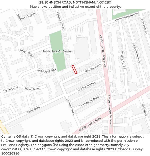 28, JOHNSON ROAD, NOTTINGHAM, NG7 2BX: Location map and indicative extent of plot