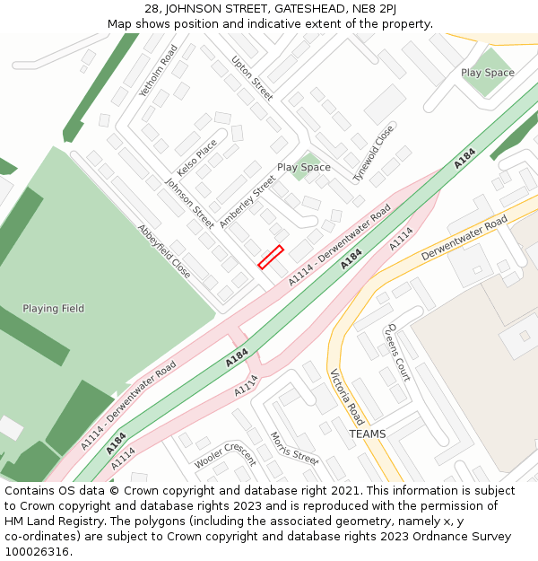 28, JOHNSON STREET, GATESHEAD, NE8 2PJ: Location map and indicative extent of plot
