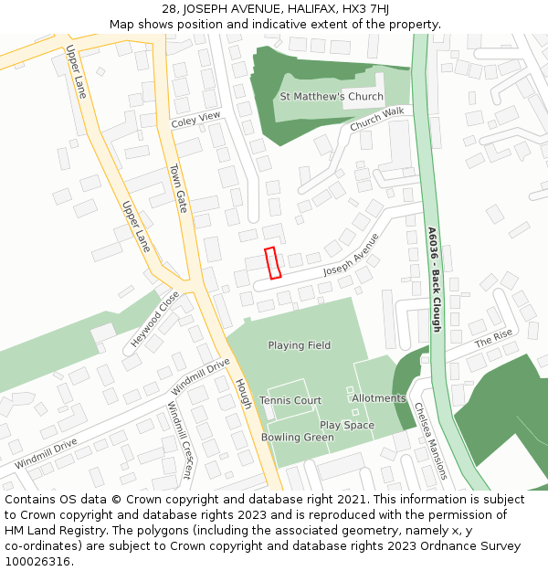 28, JOSEPH AVENUE, HALIFAX, HX3 7HJ: Location map and indicative extent of plot