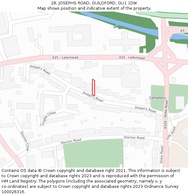 28, JOSEPHS ROAD, GUILDFORD, GU1 1DW: Location map and indicative extent of plot