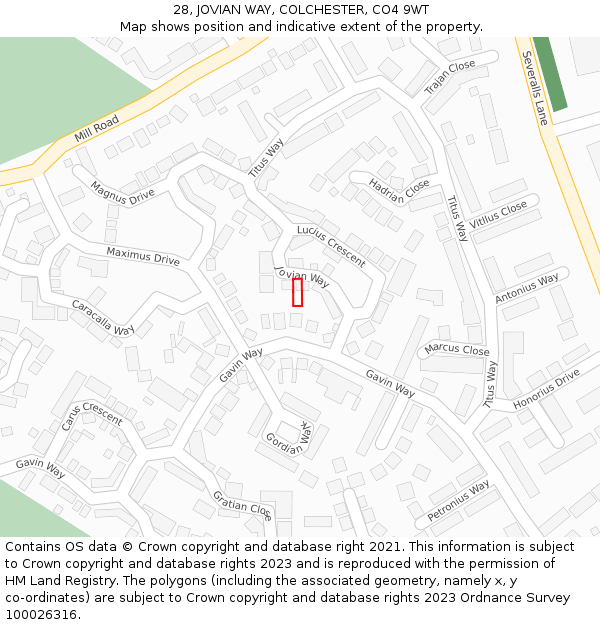 28, JOVIAN WAY, COLCHESTER, CO4 9WT: Location map and indicative extent of plot
