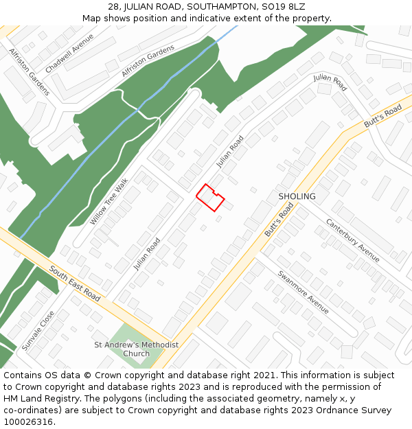 28, JULIAN ROAD, SOUTHAMPTON, SO19 8LZ: Location map and indicative extent of plot