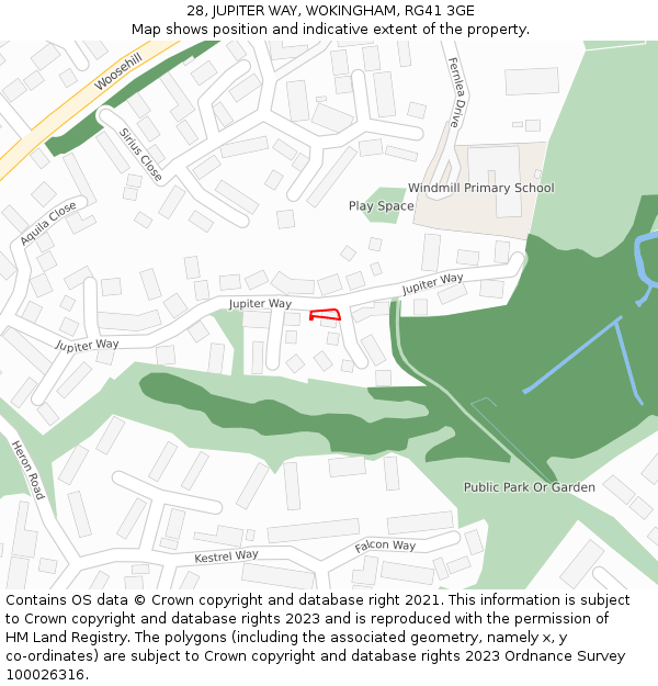 28, JUPITER WAY, WOKINGHAM, RG41 3GE: Location map and indicative extent of plot