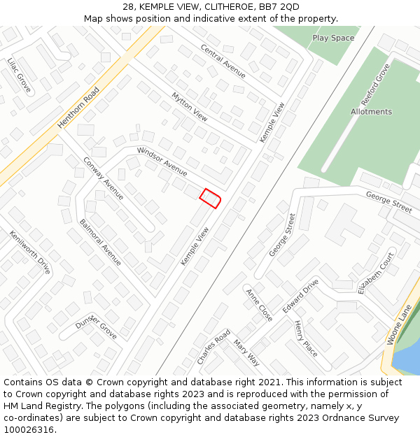 28, KEMPLE VIEW, CLITHEROE, BB7 2QD: Location map and indicative extent of plot