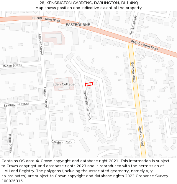 28, KENSINGTON GARDENS, DARLINGTON, DL1 4NQ: Location map and indicative extent of plot