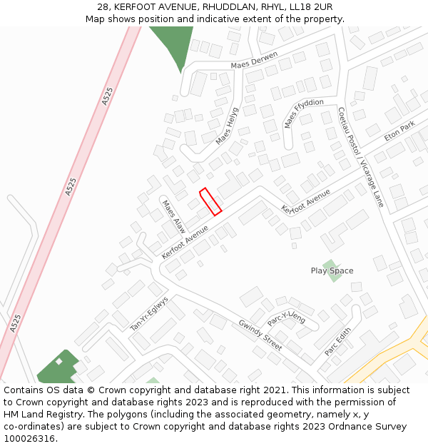 28, KERFOOT AVENUE, RHUDDLAN, RHYL, LL18 2UR: Location map and indicative extent of plot