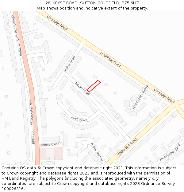 28, KEYSE ROAD, SUTTON COLDFIELD, B75 6HZ: Location map and indicative extent of plot