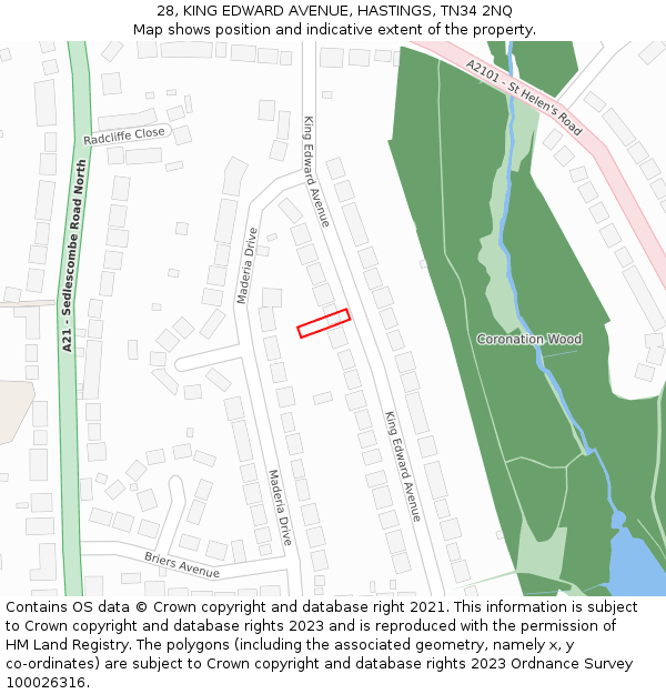 28, KING EDWARD AVENUE, HASTINGS, TN34 2NQ: Location map and indicative extent of plot