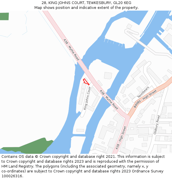 28, KING JOHNS COURT, TEWKESBURY, GL20 6EG: Location map and indicative extent of plot