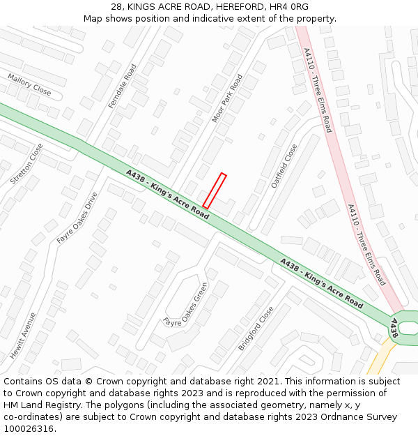 28, KINGS ACRE ROAD, HEREFORD, HR4 0RG: Location map and indicative extent of plot