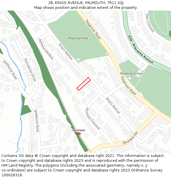 28, KINGS AVENUE, FALMOUTH, TR11 2QJ: Location map and indicative extent of plot