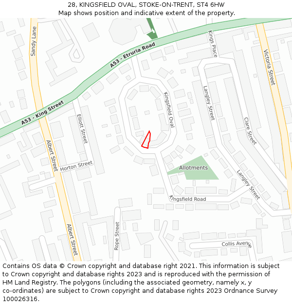 28, KINGSFIELD OVAL, STOKE-ON-TRENT, ST4 6HW: Location map and indicative extent of plot