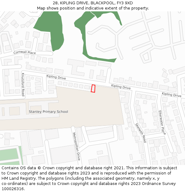 28, KIPLING DRIVE, BLACKPOOL, FY3 9XD: Location map and indicative extent of plot
