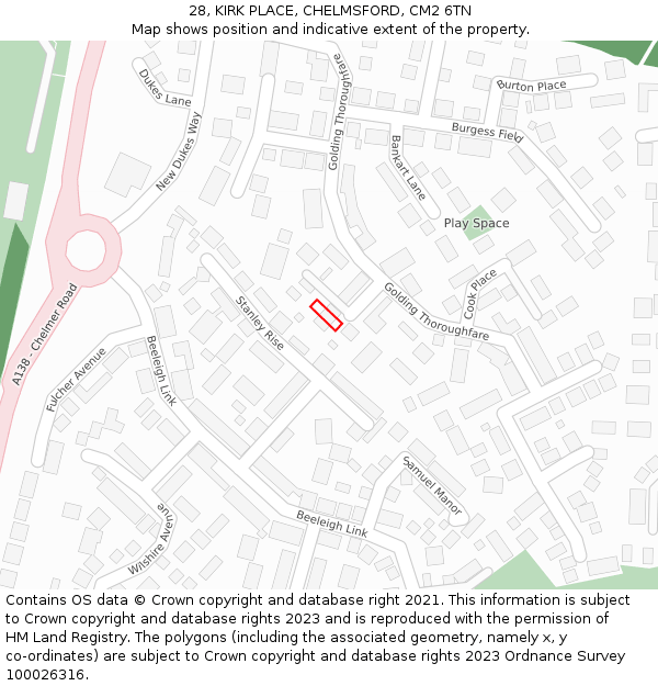 28, KIRK PLACE, CHELMSFORD, CM2 6TN: Location map and indicative extent of plot