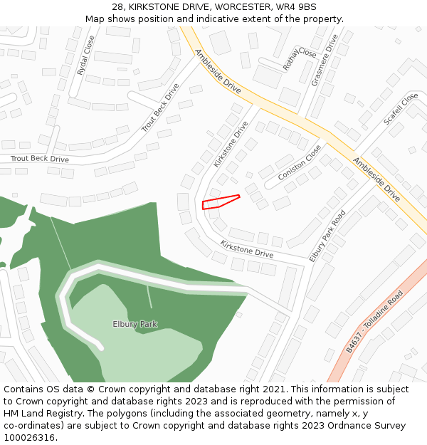 28, KIRKSTONE DRIVE, WORCESTER, WR4 9BS: Location map and indicative extent of plot