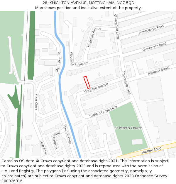 28, KNIGHTON AVENUE, NOTTINGHAM, NG7 5QD: Location map and indicative extent of plot