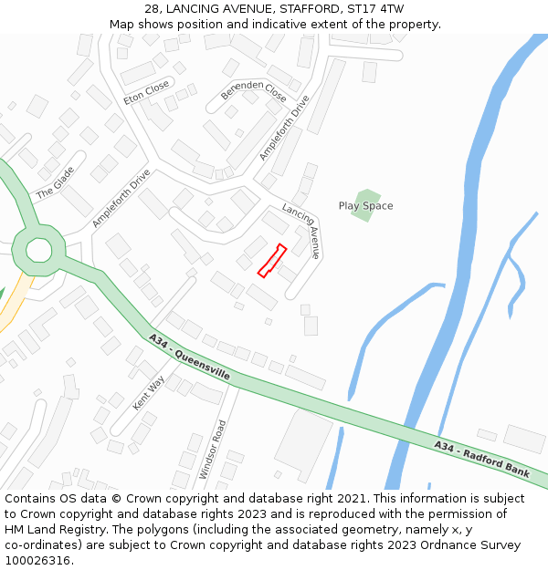 28, LANCING AVENUE, STAFFORD, ST17 4TW: Location map and indicative extent of plot