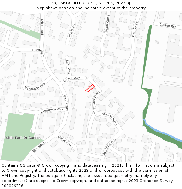 28, LANDCLIFFE CLOSE, ST IVES, PE27 3JF: Location map and indicative extent of plot