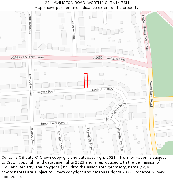 28, LAVINGTON ROAD, WORTHING, BN14 7SN: Location map and indicative extent of plot